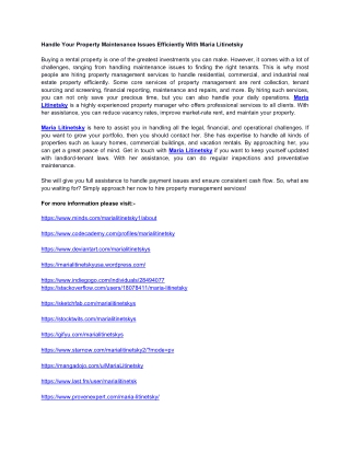 Handle Your Property Maintenance Issues Efficiently With Maria Litinetsky