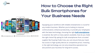 How to Choose the Right Bulk Smartphones for Your Business Needs