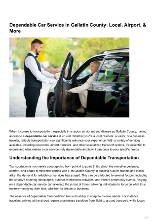 Dependable Car Service in Gallatin County Local, Airport, & More