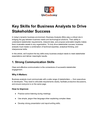 Key Skills for Business Analysts to Drive Stakeholder Success