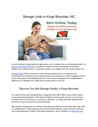 Storage Units in Kings Mountain, NC