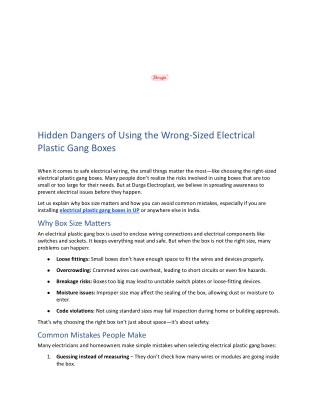 Hidden Dangers of Using the Wrong-Sized Electrical Plastic Gang Boxes