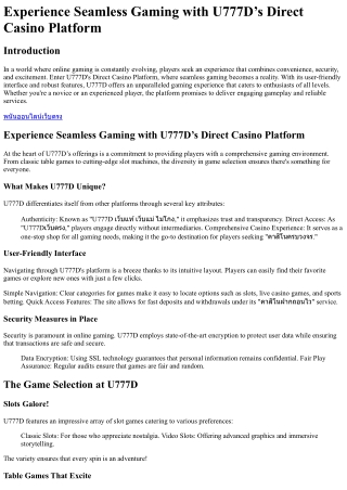 Experience Seamless Gaming with U777D’s Direct Casino Platform