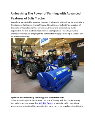 Unleashing The Power of Farming with Advanced Features of Solis Tractor