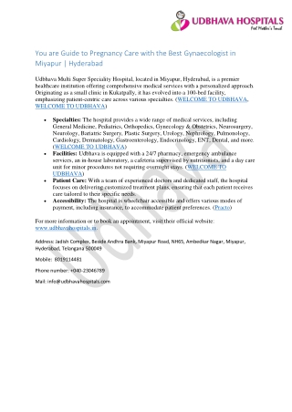 You are Guide to Pregnancy Care with the Best Gynaecologist in Miyapur