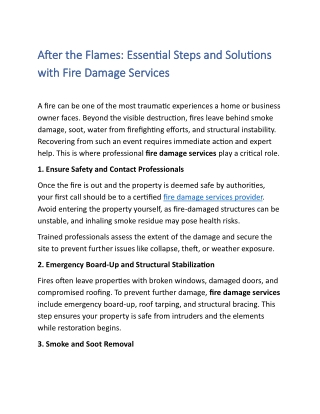 After the Flames: Essential Steps and Solutions with Fire Damage Services