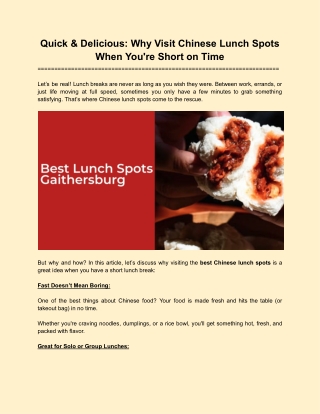 Quick & Delicious: Why Visit Chinese Lunch Spots When You're Short on Time