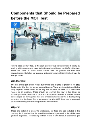 Components that Should be Prepared before the MOT Test