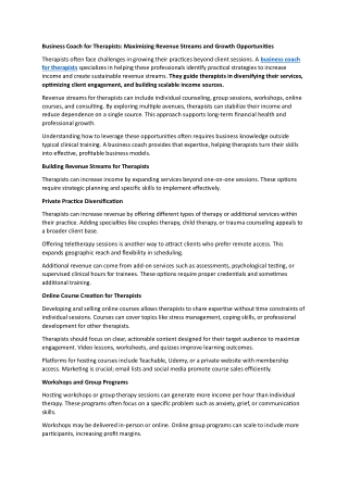Business Coach for Therapists Maximizing Revenue Streams and Growth Opportunities