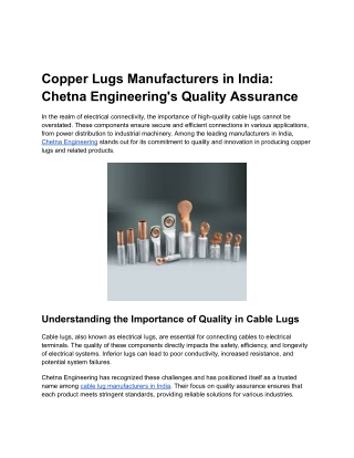 Copper Lugs Manufacturers in India - Chetna Engineering's Quality Assurance