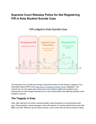 Supreme Court Rebukes Police for Not Registering FIR in Kota Student Suicide Case