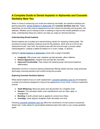 A Complete Guide to Dental Implants in Alpharetta and Cosmetic Dentistry Near You