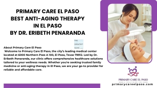 Primary Care El Paso – Best Anti-Aging Therapy in El Paso by Dr. Eribeth Penaranda