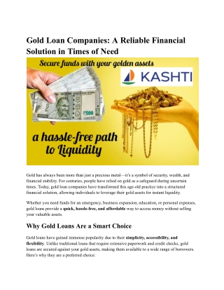 Smart Gold Loans for Quick Cash Needs