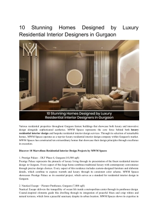 10 Stunning Homes Designed by Luxury Residential Interior Designers in Gurgaon