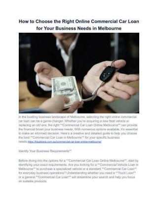Commercial Car Loan Online Melbourne