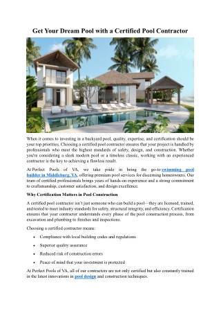 Get Your Dream Pool with a Certified Pool Contractor