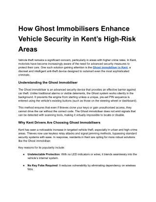 Ghost Immobiliser in Kent | Prevent Car Theft Effectively