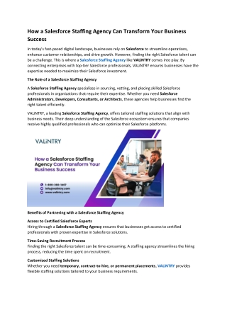 How a Salesforce Staffing Agency Can Transform Your Business Success