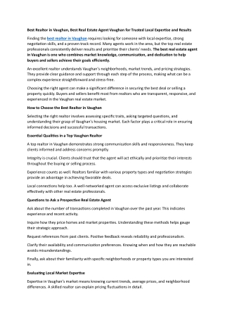 Best Realtor in Vaughan, Best Real Estate Agent Vaughan for Trusted Local Expertise and Results