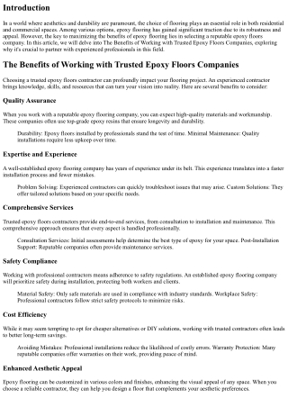 The Benefits of Working with Trusted Epoxy Floors Companies