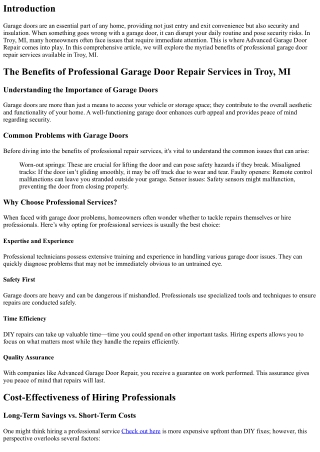 The Benefits of Professional Garage Door Repair Services in Troy, MI