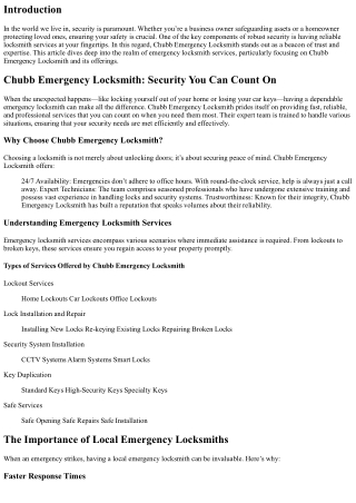 Chubb Emergency Locksmith: Security You Can Count On