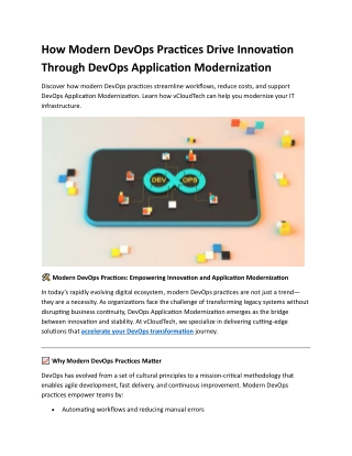 How Modern DevOps Practices Drive Innovation Through DevOps Application Modernization
