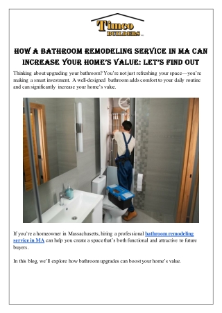 How a Bathroom Remodeling Service in MA Can Increase Your Homes Value Lets Find Out