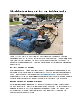 Affordable Junk Removal Fast and Reliable Service