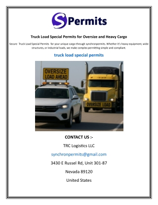 Truck Load Special Permits for Oversize and Heavy Cargo