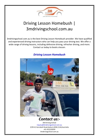 Driving Lesson Homebush | 3mdrivingschool.com.au