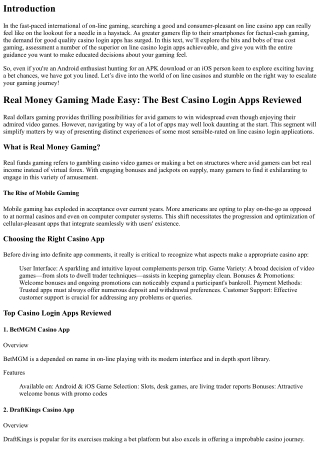 Real Money Gaming Made Easy: The Best Casino Login Apps Reviewed