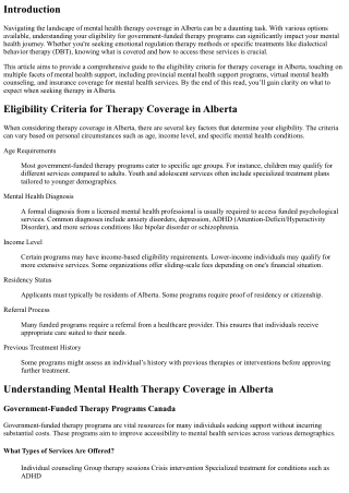 Eligibility Criteria for Therapy Coverage in Alberta