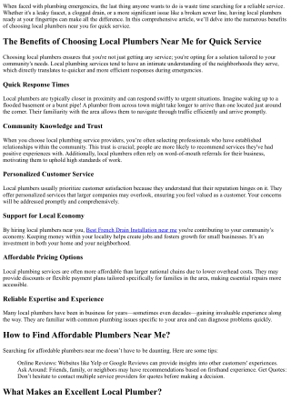 The Benefits of Choosing Local Plumbers Near Me for Quick Service