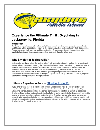 Book Your Skydiving Jacksonville, FL Adventure Today