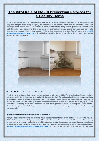 The Vital Role of Mould Prevention Services for a Healthy Home