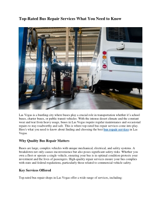 Top-Rated Bus Repair Services What You Need to Know