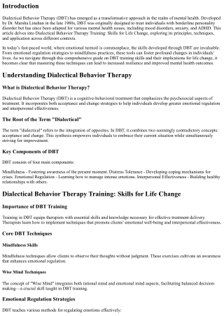 Dialectical Behavior Training: Skills for Change