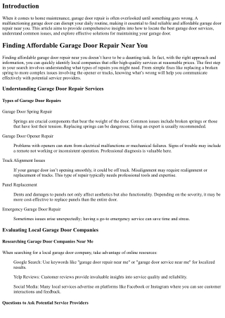 Finding Affordable Garage Door Repair Near You