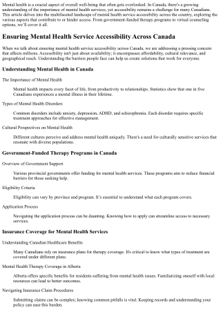 Access to Mental Health Services Across Canada