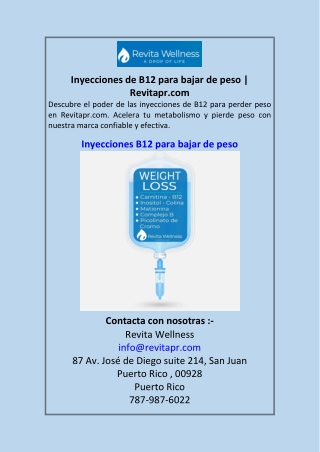 Inyecciones de B12 para bajar de peso | Revitapr.com