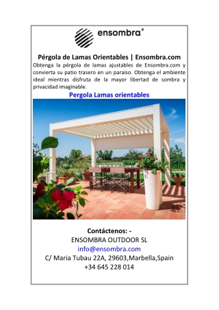 Pérgola de Lamas Orientables  Ensombra.com