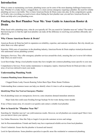 Finding the Best Plumber Near Me: Your Guide to American Rooter & Drain