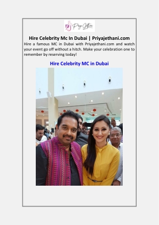 Hire Celebrity Mc In Dubai | Priyajethani.com