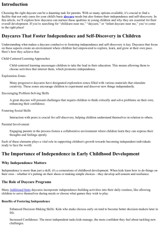 “Daycares That Foster Independence and Self-Discovery in Children”