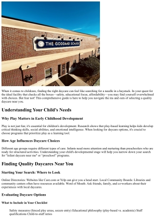 Finding the Perfect Daycare Near Me: A Guide to Play-Focused Facilities