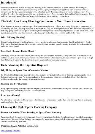 The Role of an Epoxy Flooring Contractor in Your Home Renovation
