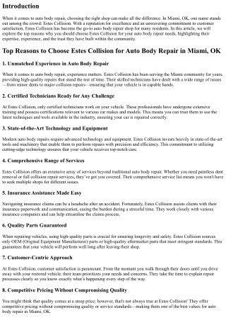 Top Reasons to Choose Estes Collision for Auto Body Repair in Miami, OK