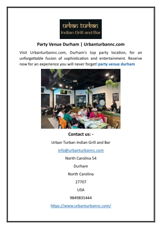 Party Venue Durham | Urbanturbannc.com